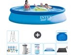 Piscina Gonfiabile Rotonda Intex Easy Set - 396 X 84 Cm - Blu - Include Pacchetto Di Manutenzione - Pompa Filtro Per Piscina - Filtro - Telo Di Fondo - Tappeto Solare - Scaletta