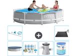 Piscina Intex Con Struttura A Prisma Rotondo - 305 X 76 Cm - Grigio - Include Copertura - Pacchetto Manutenzione - Pompa Filtro Per Piscina - Filtro - Kit Pulizia - Tappetino Solare