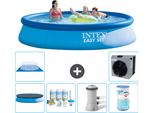 Piscina Gonfiabile Rotonda Intex Easy Set - 396 X 84 Cm - Blu - Include Copertura - Pacchetto Manutenzione - Pompa Filtro Per Piscina - Filtro - Copertura Del Terreno - Pompa Di Calore
