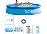 Piscina Gonfiabile Rotonda Intex Easy Set - 396 X 84 Cm - Blu - Include Tenda Da Sole - Pacchetto Manutenzione - Pompa Filtro Per Piscina - Filtro - Kit Pulizia