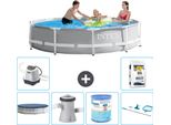 Piscina Intex Con Struttura A Prisma Rotondo - 305 X 76 Cm - Grigio - Include Copertura - Pompa Filtro Per Piscina - Filtro - Kit Di Pulizia - Sistema Di Acqua Salata -Per Piscina