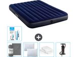 Letto Gonfiabile Intex - 2 Persone - 152 X 203 X 25 Cm - Blu - Lenzuolo Incluso - Bacio - Pompa - Set Di Riparazione E Protezione Per Cuscini