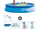 Piscina Gonfiabile Rotonda Intex Easy Set - 396 X 84 Cm - Blu - Include Copertura - Pacchetto Manutenzione - Pompa Filtro Per Piscina - Filtro - Hoover