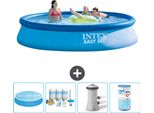Piscina Gonfiabile Rotonda Intex Easy Set - 396 X 84 Cm - Blu - Include Tenda Da Sole - Pacchetto Manutenzione - Pompa Filtro Per Piscina - Filtro
