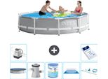 Piscina Intex Con Struttura A Prisma Rotondo - 305 X 76 Cm - Grigio - Include Copertura - Pompa Filtro Per Piscina - Filtro - Copertura Del Terreno - Kit Di Pulizia - Sistema Ad Acqua Salata