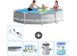 Piscina Intex Con Struttura A Prisma Rotondo - 305 X 76 Cm - Grigio - Include Copertura - Pacchetto Di Manutenzione - Pompa Filtro Per Piscina - Filtro - Hoover