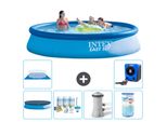 Piscina Gonfiabile Rotonda Intex Easy Set - 396 X 84 Cm - Blu - Include Copertura - Pacchetto Manutenzione - Pompa Filtro Per Piscina - Filtro - Copertura Del Terreno - Pompa Di Calore