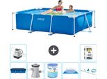 Piscina Intex Con Struttura Rettangolare - 220 X 150 X 60 Cm - Blu - Include Copertura - Pompa Filtro Per Piscina - Filtro - Copertura Del Terreno - Kit Di Pulizia - Sistema Ad Acqua Salata