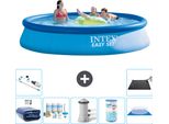 Piscina Gonfiabile Rotonda Intex Easy Set - 396 X 84 Cm - Blu - Include Tenda Da Sole - Pacchetto Manutenzione - Pompa Filtro Per Piscina - Filtro - Telo Di Fondo - Aspirapolvere