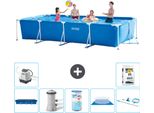 Piscina Intex Con Struttura Rettangolare - 450 X 220 X 84 Cm - Blu - Include Copertura - Pompa Filtro Per Piscina - Filtro - Copertura Del Suolo - Kit Di Pulizia - Sistema Ad Acqua Salata