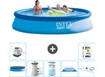 Piscina Gonfiabile Rotonda Intex Easy Set - 396 X 84 Cm - Blu - Include Copertura - Pompa Filtro Per Piscina - Filtro - Copertura Del Terreno - Kit Di Pulizia - Sistema Di Acqua Salata