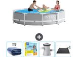 Piscina Intex Con Struttura Prismatica Rotonda - 305 X 76 Cm - Grigio - Include Tenda Da Sole - Pacchetto Manutenzione - Pompa Filtro Per Piscina - Tappeto Solare