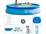 Piscina Gonfiabile Rotonda Easy Set Di Intex - 396 X 84 Cm - Blu - Include Copertura - Pacchetto Manutenzione - Pompa Filtro Per Piscina - Filtro - Scaletta - Pediluvio