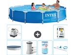 Piscina Intex Con Struttura Rotonda - 366 X 76 Cm - Blu - Include Copertura - Pompa Filtro Per Piscina - Filtro - Kit Di Pulizia - Sistema Di Acqua Salata -Per Piscina