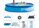 Piscina Gonfiabile Rotonda Easy Set Di Intex - 396 X 84 Cm - Blu - Include Copertura - Pacchetto Manutenzione - Pompa Filtro Per Piscina - Filtro - Copertura Del Terreno - Tappetino Solare