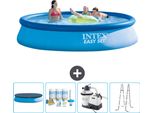 Piscina Gonfiabile Rotonda Intex Easy Set - 396 X 84 Cm - Blu - Include Copertura - Pacchetto Manutenzione - Pompa Filtro Per Piscina - Scaletta
