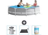 Piscina Intex Con Struttura A Prisma Rotondo - 305 X 76 Cm - Grigio - In Dotazione Pompa Filtro Per Piscina - Tappeto Solare - Cloro