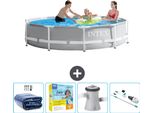Piscina Intex Con Struttura A Prisma Rotondo - 305 X 76 Cm - Grigio - Include Tenda Da Sole - Pacchetto Manutenzione - Pompa Filtro Per Piscina - Hoover