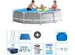 Piscina Intex Con Struttura A Prisma Rotondo - 305 X 76 Cm - Grigio - Include Tenda Da Sole - Pacchetto Manutenzione - Pompa Filtro Per Piscina - Filtro - Kit Pulizia - Scaletta