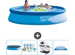 Piscina Gonfiabile Rotonda Intex Easy Set - 396 X 84 Cm - Blu - Include Copertura - Pacchetto Manutenzione - Pompa Filtro Per Piscina - Telo Di Fondo
