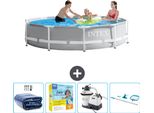 Piscina Intex Con Struttura A Prisma Rotondo - 305 X 76 Cm - Grigio - Include Tenda Da Sole - Pacchetto Manutenzione - Pompa Filtro Per Piscina - Kit Pulizia