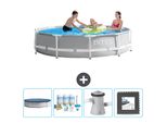 Piscina Intex Con Struttura A Prisma Rotondo - 305 X 76 Cm - Grigio - Copertura Inclusa - Pacchetto Manutenzione - Pompa Filtro Per Piscina - Pavimento In Piastrelle