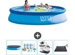 Piscina Gonfiabile Rotonda Intex Easy Set - 396 X 84 Cm - Blu - Include Copertura - Pacchetto Manutenzione - Pompa Filtro Per Piscina - Tappetino Solare
