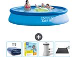 Piscina Gonfiabile Rotonda Intex Easy Set - 396 X 84 Cm - Blu - Include Tenda Da Sole - Pacchetto Manutenzione - Pompa Filtro Per Piscina - Tappeto Solare