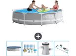 Piscina Intex Con Struttura A Prisma Rotondo - 305 X 76 Cm - Grigio - Copertura Inclusa - Pacchetto Di Manutenzione - Pompa Filtro Per Piscina - Hoover
