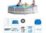 Piscina Intex Con Struttura A Prisma Rotondo - 305 X 76 Cm - Grigio - Include Copertura - Pacchetto Manutenzione - Pompa Filtro Per Piscina - Filtro - Kit Pulizia - Scaletta