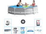Piscina Intex Con Struttura A Prisma Rotondo - 305 X 76 Cm - Grigio - Include Copertura - Pompa Filtro Per Piscina - Filtro - Copertura Del Terreno - Kit Di Pulizia - Sistema Ad Acqua Salata