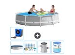 Piscina Intex Con Struttura A Prisma Rotondo - 305 X 76 Cm - Grigio - In Dotazione Copertura - Pacchetto Manutenzione - Pompa Filtro Per Piscina - Filtro - Pompa Di Calore