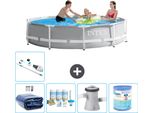 Piscina Intex Con Struttura A Prisma Rotondo - 305 X 76 Cm - Grigio - Include Tenda Da Sole - Pacchetto Di Manutenzione - Pompa Filtro Per Piscina - Filtro - Hoover