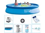 Piscina Gonfiabile Rotonda Intex Easy Set - 396 X 84 Cm - Blu - Include Copertura - Pompa Filtro Per Piscina - Filtro - Kit Di Pulizia - Sistema Di Acqua Salata -Per Piscina