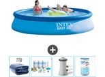 Piscina Gonfiabile Rotonda Intex Easy Set - 396 X 84 Cm - Blu - Include Tenda Da Sole - Pacchetto Manutenzione - Pompa Filtro Per Piscina - Filtro