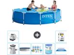 Piscina Intex Con Struttura Rotonda - 305 X 76 Cm - Blu - Inclusa Copertura Della Pompa - Pacchetto Manutenzione - Filtro - Copertura Del Terreno - Sistema Di Acqua Salata -Per Piscina