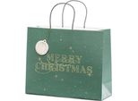 Sacchetto Regalo Merry Christmas, Verde Bottiglia, 32,5X26,5X11,5 Cm