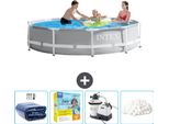 Piscina Intex Con Struttura A Prisma Rotondo - 305 X 76 Cm - Grigio - In Dotazione Tenda Da Sole - Pacchetto Manutenzione - Pompa Filtro Per Piscina - Palline Filtro