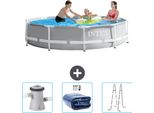 Piscina Intex Con Struttura A Prisma Rotondo - 305 X 76 Cm - Grigio - In Dotazione Pompa Filtro Per Piscina - Vela Parasole - Scaletta