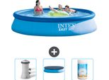 Piscina Gonfiabile Rotonda Easy Set Di Intex - 396 X 84 Cm - Blu - Pompa Filtro Inclusa Per Piscina - Copertura - Cloro
