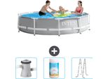 Piscina Intex Con Struttura A Prisma Rotondo - 305 X 76 Cm - Grigio - Pompa Filtro Inclusa Per Piscina - Cloro - Scaletta