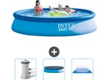 Piscina Gonfiabile Rotonda Intex Easy Set - 396 X 84 Cm - Blu - Include Pompa Filtro Per Piscina - Copertura - Telo Di Fondo