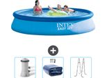 Piscina Gonfiabile Rotonda Intex Easy Set - 396 X 84 Cm - Blu - Include Pompa Filtro Per Piscina - Tenda - Scaletta