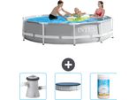 Piscina Intex Con Struttura A Prisma Rotondo - 305 X 76 Cm - Grigio - Pompa Filtro Inclusa Per Piscina - Copertura - Cloro