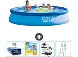 Piscina Gonfiabile Rotonda Intex Easy Set - 396 X 84 Cm - Blu - Include Tenda Da Sole - Pacchetto Manutenzione - Pompa Filtro Per Piscina - Scaletta