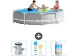Piscina Intex Con Struttura A Prisma Rotondo - 305 X 76 Cm - Grigio - In Dotazione Pompa Filtro Per Piscina - Strisce Reattive - Cloro
