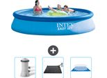 Piscina Gonfiabile Rotonda Intex Easy Set - 396 X 84 Cm - Blu - Include Pompa Filtro Per Piscina - Tappetino Solare - Telo Di Fondo
