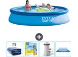 Piscina Gonfiabile Rotonda Intex Easy Set - 396 X 84 Cm - Blu - Include Tenda Da Sole - Pacchetto Manutenzione - Pompa Filtro Per Piscina - Telo Di Fondo