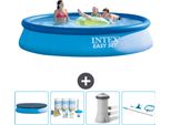 Piscina Gonfiabile Rotonda Easy Set Di Intex - 396 X 84 Cm - Blu - Include Copertura - Pacchetto Manutenzione - Pompa Filtro Per Piscina - Kit Pulizia