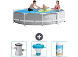 Piscina Intex Con Struttura A Prisma Rotondo - 305 X 76 Cm - Grigio - Pompa Filtro Inclusa Per Piscina - Galleggiante Per Cloro - Cloro